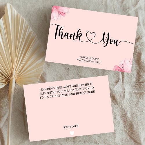 Modern Pink Floral Romance Thank You Card