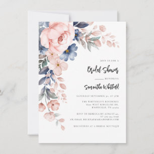 Modern Pink Floral Script Bridal Shower Invitation