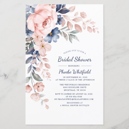 Modern Pink Floral Script Bridal Shower Invitation