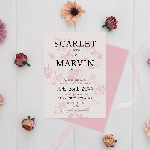 Modern Pink Floral Spring Wedding Invitation
