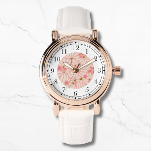 Modern Pink Floral Trendy Stylish Chic Womans Watch