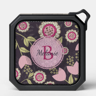 Modern Pink Floral Tulip Pattern Monogram Bluetooth Speaker