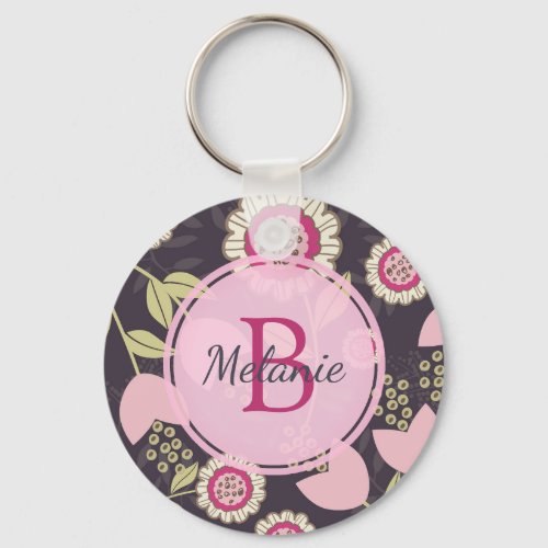 Modern Pink Floral Tulip Pattern Personalised Keychain