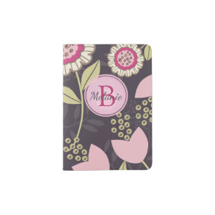 Modern Pink Floral Tulip Pattern Personalised Passport Holder