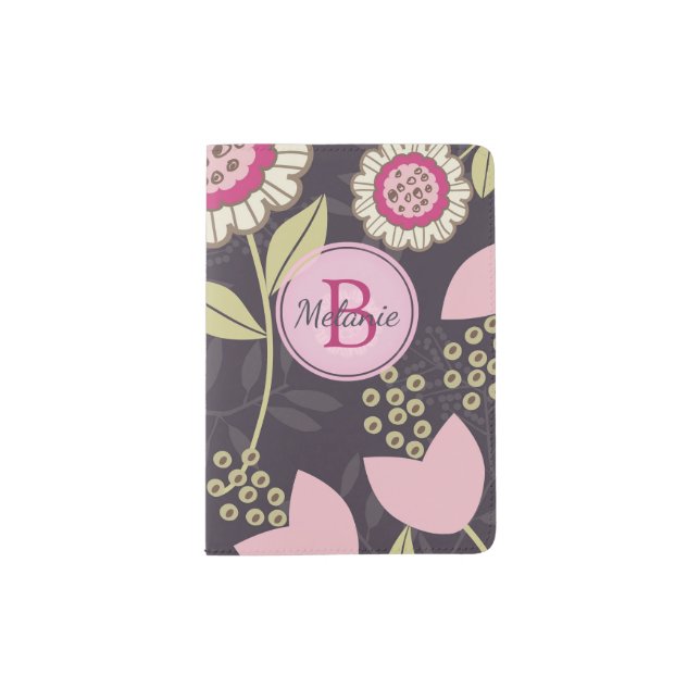 Modern Pink Floral Tulip Pattern Personalised Passport Holder (Front)