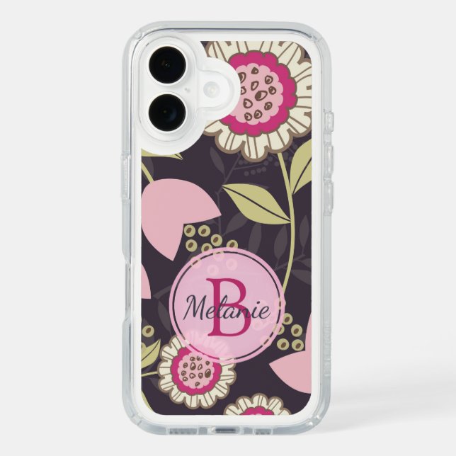 Modern Pink Floral Tulip Pattern Personalised Speck iPhone Case (Front)