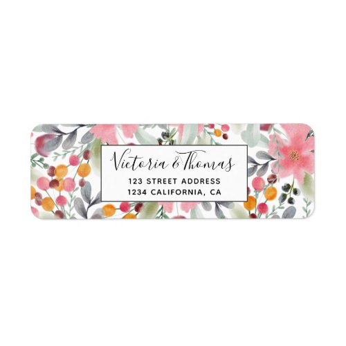 Modern pink floral watercolor botanical pattern label