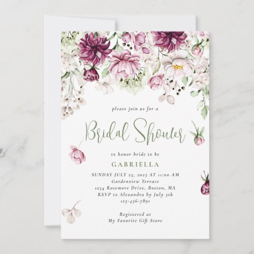 Modern Pink Floral Watercolor Bridal Shower Invitation