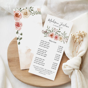 Modern Pink Floral Watercolor Salon Services Rack Card