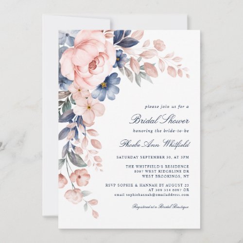 Modern Pink Floral Watercolor Script Bridal Shower Invitation