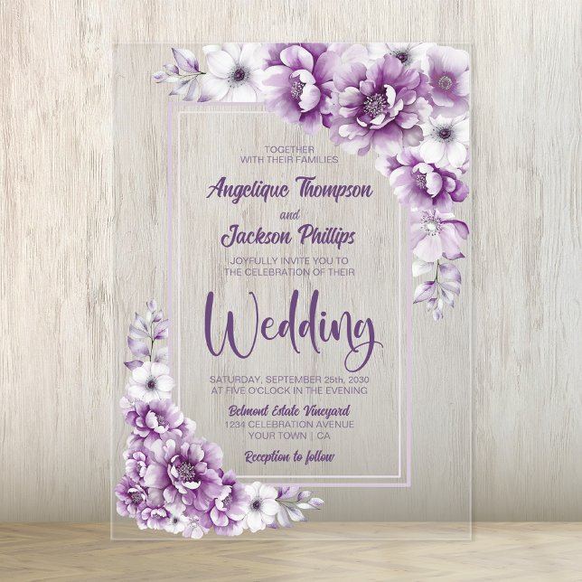 Modern Pink Floral Wedding Acrylic Invitations (Creator Uploaded)