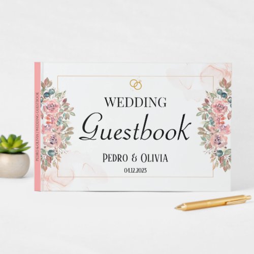 Modern pink floral wedding   guest book