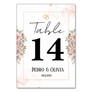 Modern pink floral wedding  table number