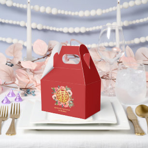Modern pink floral wreath chinese wedding favor boxes