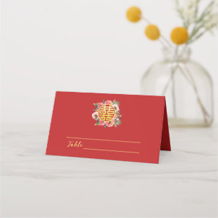 Modern pink floral wreath chinese wedding place card