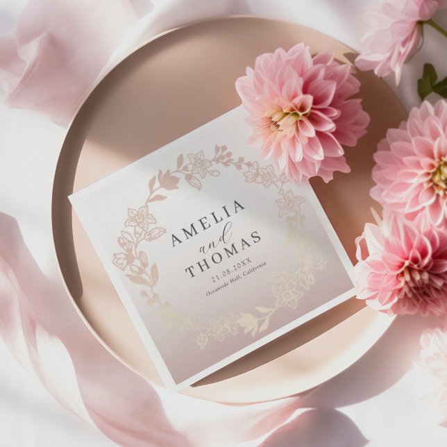 Modern Pink Floral Wreath Wedding Napkins (Creator Uploaded)