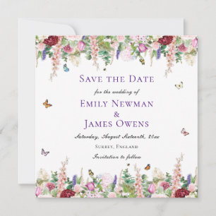 Modern Pink Florals & Butterflies Save the Date