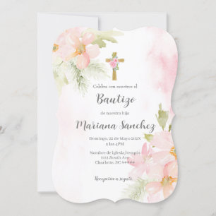 Modern Pink flower baptism invitation for girl