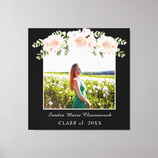 Modern, Pink Flower floral graduation class 2021 Canvas Print (Front)