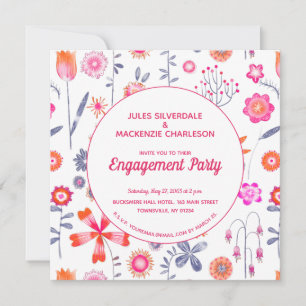 Modern Pink Flower Garden Boho Engagement Invitation