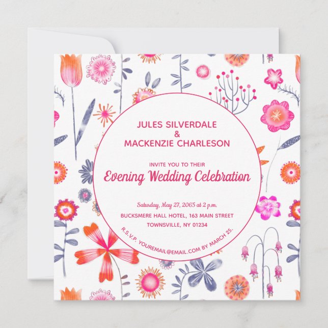 Modern Pink Flower Garden Boho Evening Invitation (Front)