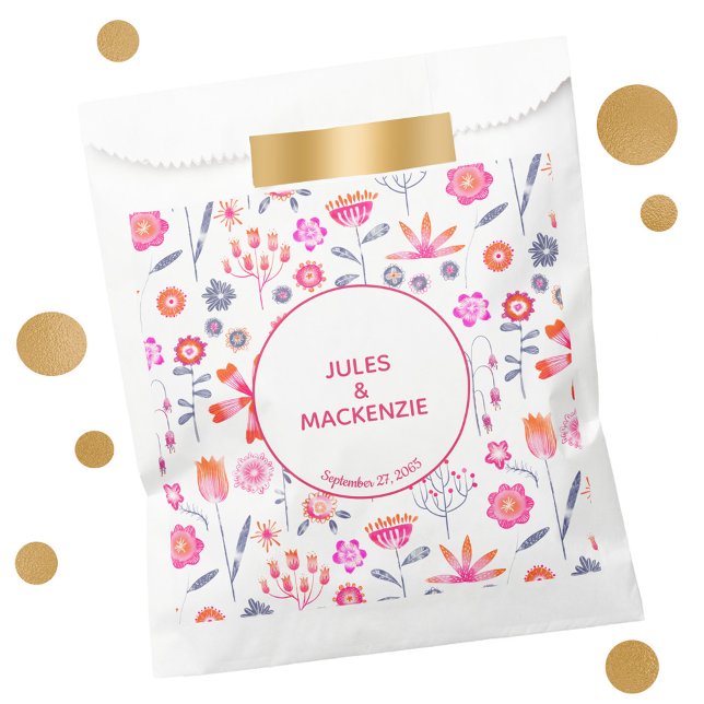 Modern Pink Flower Garden Boho Favor Bag (Watercolor floral personalized wedding favor bag)
