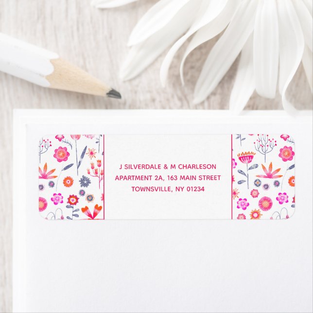 Modern Pink Flower Garden Boho Return Address Label (Insitu)