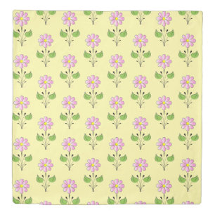 Modern Pink Flower Pattern, Yellow/ Blue Chic Duvet Cover