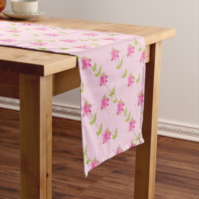 Modern Pink Flowered Short Table Runner (In Situ)