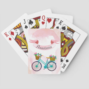 Modern Pink Flowers Bicycles Poker Cards