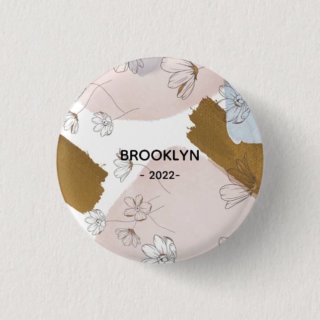 Modern Pink Flowers Button (Front)
