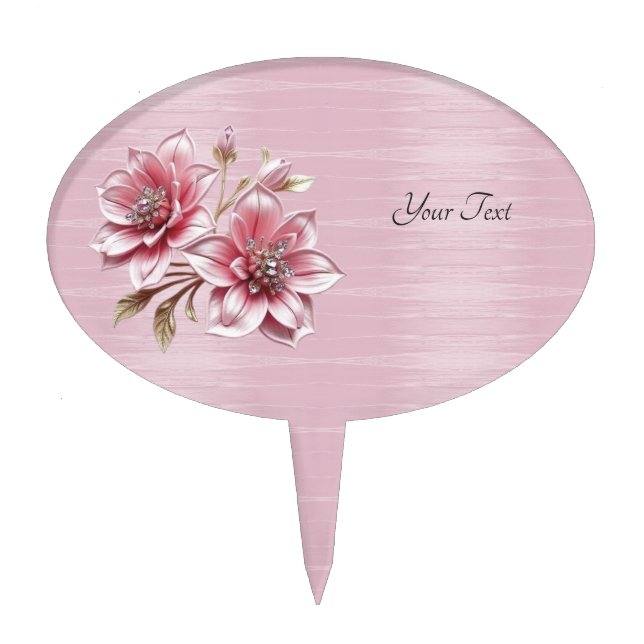 Modern Pink Flowers Cake Topper (Front)