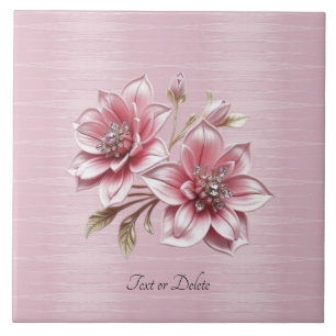 Modern Pink Flowers Ceramic Tile