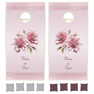 Modern Pink Flowers Cornhole Set