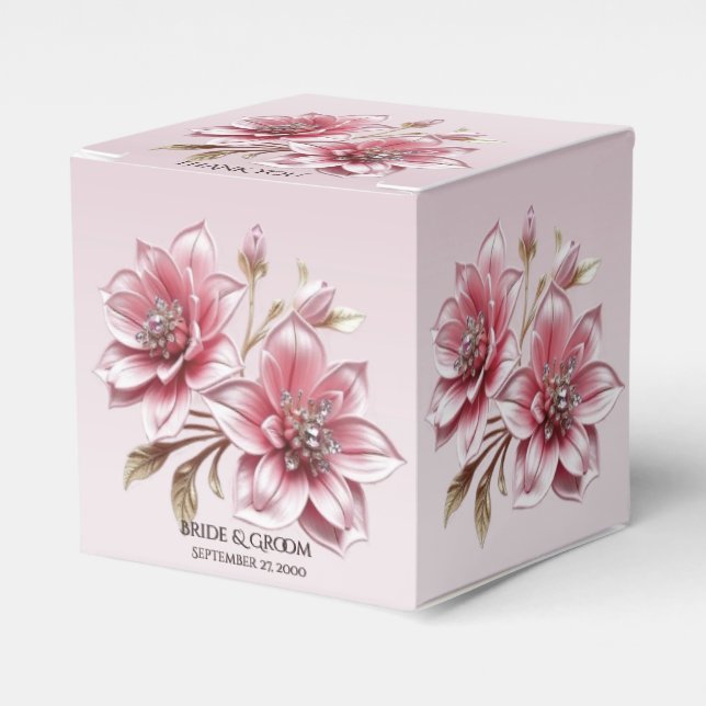 Modern Pink Flowers Favor Box (Front Side)