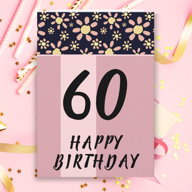 Modern Pink Flowers Floral Woman 60th Birthday Card (Creator Uploaded)