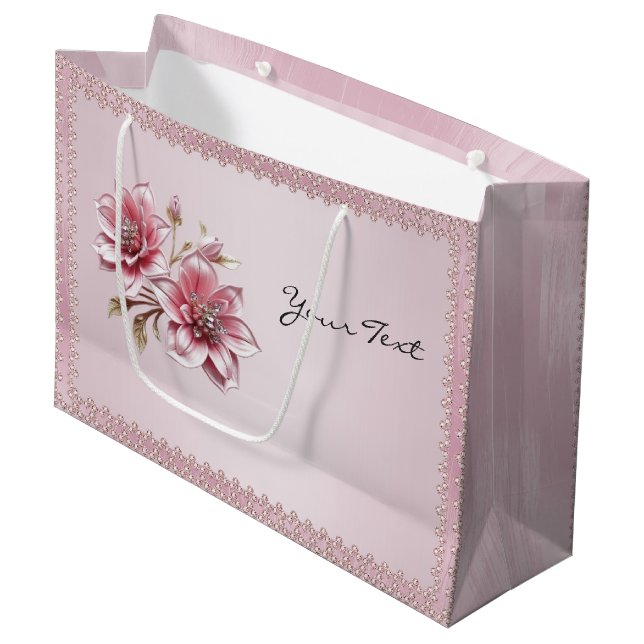 Modern Pink Flowers Gift Bag (Front Angled)