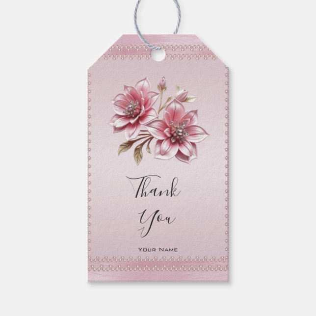 Modern Pink Flowers Gift Tag (Front)