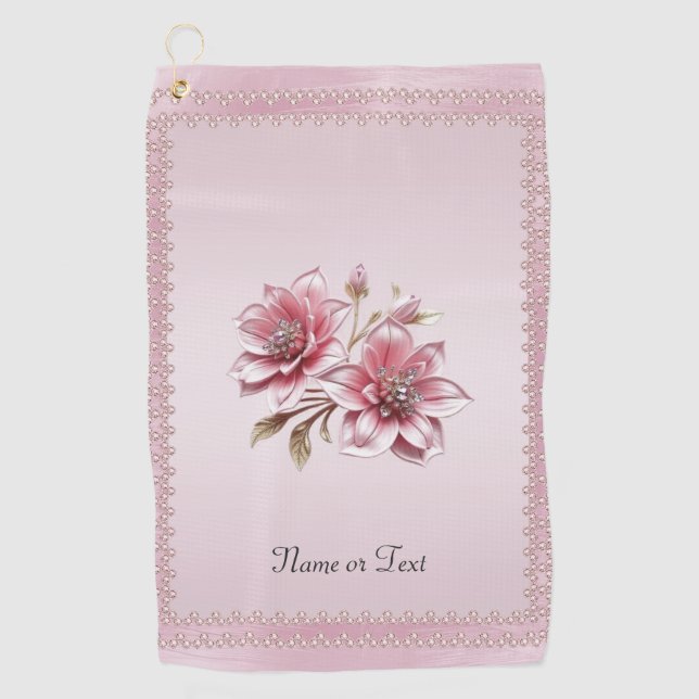 Modern Pink Flowers Golf Towel (Front)