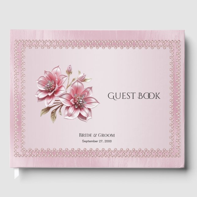 Modern Pink Flowers Guest Book (Front)