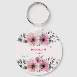 Modern Pink Flowers Keychain