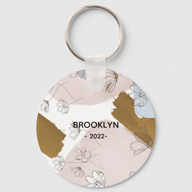 Modern Pink Flowers Keychain (Front)