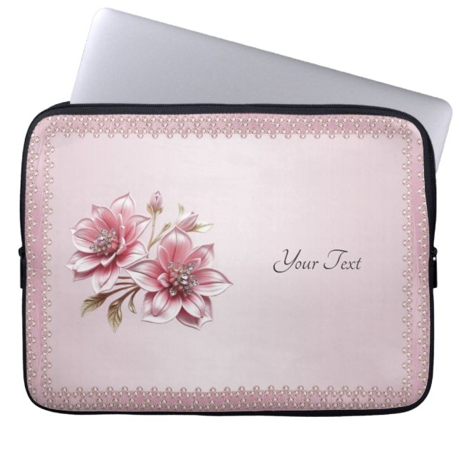 Modern Pink Flowers Laptop Sleeve (Front)