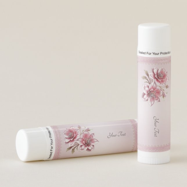 Modern Pink Flowers Lip Balm (Front)