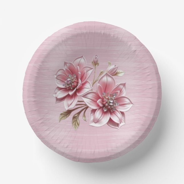 Modern Pink Flowers Paper Bowls (Front)