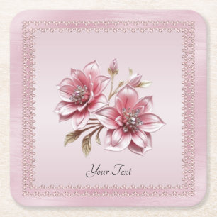 Modern Pink Flowers Paper Coaster