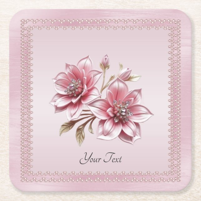Modern Pink Flowers Paper Coaster (Front)