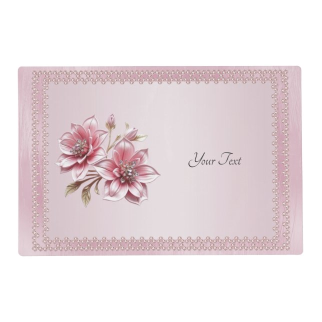 Modern Pink Flowers Paper Placemat (Front)