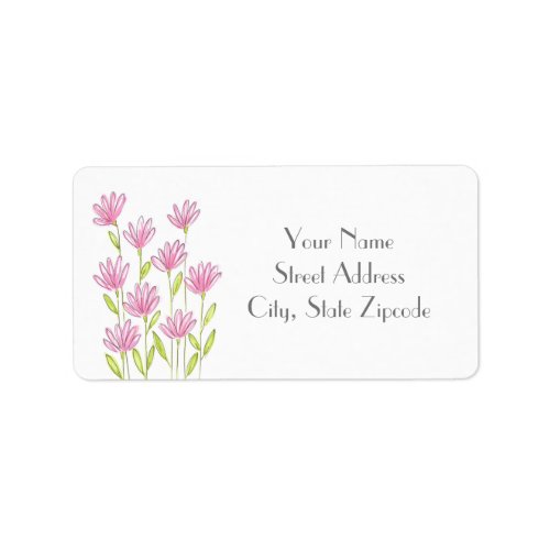 Modern Pink Flowers Pen and Watercolor Label