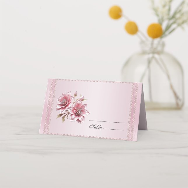 Modern Pink Flowers Place Card (Front)